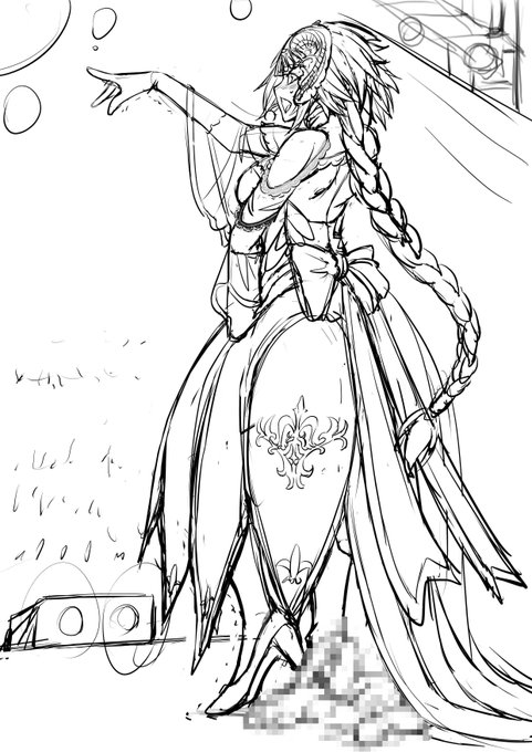 #コミッション #FGO #ジャンヌ・ダルク 初のFGOかな?ライブ中のスカートの中身の差分です。進捗報告としては下書きあと一枚やったらストックしてる他の下書き作品にペン入れはいります。ヒロアカはペン入れ終わって仕上げ中なんでもう少しかな 