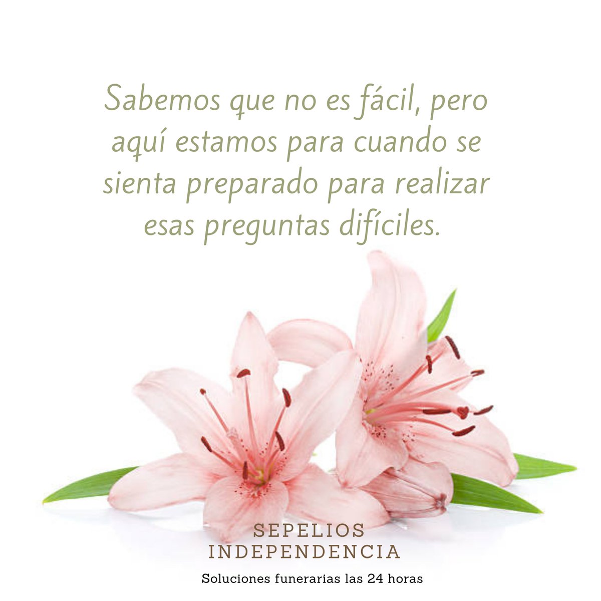 En #SepeliosIndependencia, apoyamos a nuestros clientes de igual manera que apoyaríamos a nuestra familia, de manera compasiva y comprensiva. 

 Nuestro objetivo es ayudarle a ayudarse a usted en momentos de dolor, para que al despedir a su ser querido lo haga desde el amor.