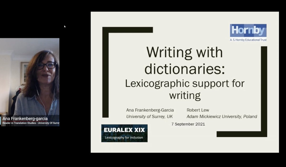 ELEXIS EU (@elexis_eu) on Twitter photo Good morning!
After a warm welcome by the organizers, <a href="/AnaFrankenberg/">Ana Frankenberg</a> is kicking off #EURALEX2021 with her keynote on "Writing with dictionaries: Lexicographic support for writing" - co authored by Prof. Robert Lew #HornbyLecture Good morning!
After a warm welcome by the organizers, <a href="/AnaFrankenberg/">Ana Frankenberg</a> is kicking off #EURALEX2021 with her keynote on "Writing with dictionaries: Lexicographic support for writing" - co authored by Prof. Robert Lew #HornbyLecture