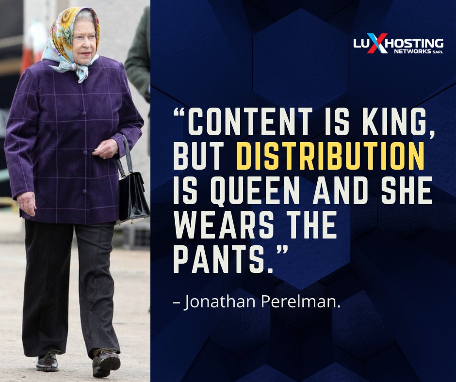 LuxhostingCom's tweet image. “Content is king, but distribution is queen and she wears the pants.” – Jonathan Perelman. 
Are you with the right web host?

#webhosting #webhostprovider