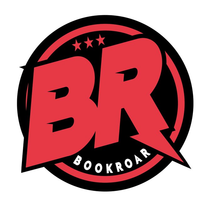 BookRoar review platform banner image ... Red BR in capitals with White BookRoar beneath, encapsulated in a black and red circle.