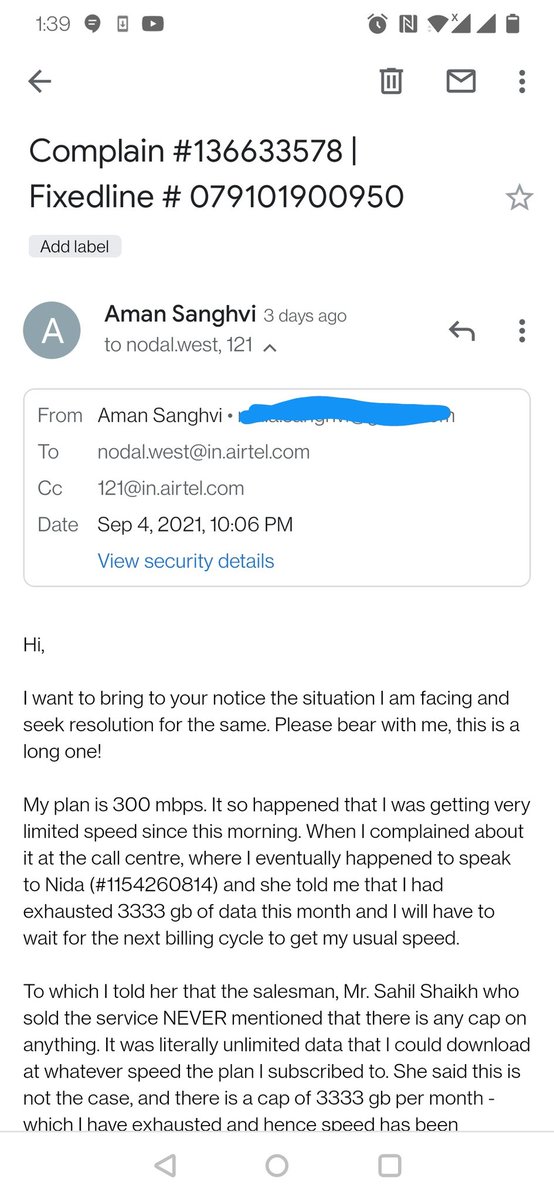 AlbumDesgnStore's tweet photo. @Airtel_Presence I had complained to your nodal office about the issue I am facing. Not received any acknowledgement or communication about it. Are you still working on it or you just gonna let customer suffer? Check screenshot of email addressed to your nodal office and CS. https://t.co/lw6k3tYe1G