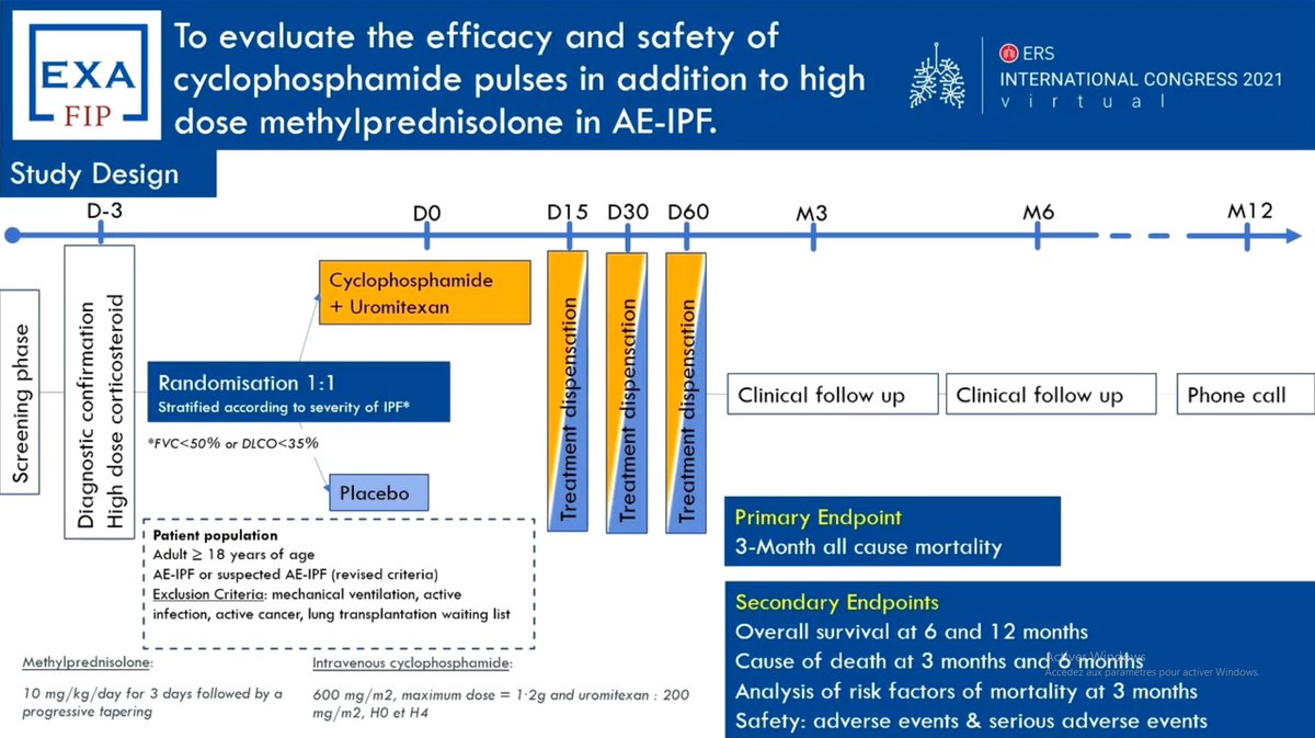 ERSAssembly1's tweet photo. #EXAFIP study #ERSCongress: cyclophosphamide added to corticosteroids did not improve survival in patients with acute exacerbation of idiopathic pulmonary fibrosis.
Risk of death of AE-IPFs was increased by baseline severity of #IPF and decreased by baseline antifibrotic therapy. https://t.co/4QH3XMbAIA