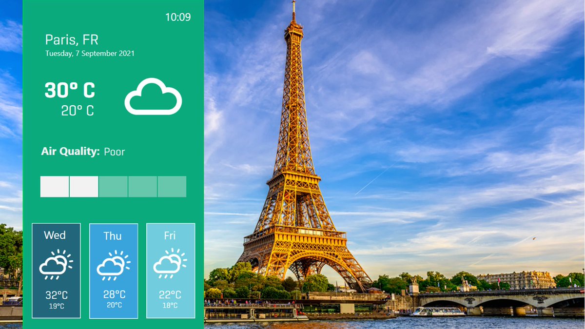 🌤️Today is the International Day of Clean Air. This year’s theme is “Healthy Air, Health Planet”. 
Add an Air Quality indicator to your weather template and show the local air quality. 
Read more:🖱️ un.org/en/observances…
#HealthyAirHealthyPlanet #PADS4 #Wellbeing