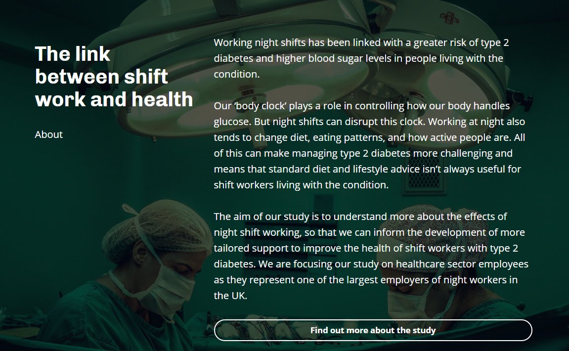Researchers at King’s College London are looking for people: 

With #T2D
Who do night shift work in the #NHS
Anywhere in England

To help develop personalised #structurededucation programmes

No in-person visits necessary! 

RT please folks?

Details here:
shift-diet.co.uk
