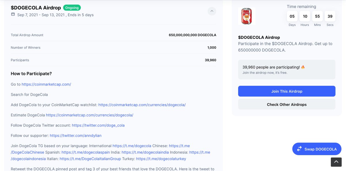 DogeCola™ Ecosystem (@doge_cola) on Twitter photo A new #DogeCola Airdrops has been just started on <a href="/CoinMarketCap/">CoinMarketCap</a> and will stand until 13th of September 🥰💸🪂
coinmarketcap.com/currencies/dog…
Drink #DogeCola - drink #MoonTaste 🥤🐕
#Airdrops #CMC #free #tokens #Coinmarketcap #BinanceSmartChain $BNB $BTC $ETH $SHIB #vision #beverage A new #DogeCola Airdrops has been just started on <a href="/CoinMarketCap/">CoinMarketCap</a> and will stand until 13th of September 🥰💸🪂
coinmarketcap.com/currencies/dog…
Drink #DogeCola - drink #MoonTaste 🥤🐕
#Airdrops #CMC #free #tokens #Coinmarketcap #BinanceSmartChain $BNB $BTC $ETH $SHIB #vision #beverage