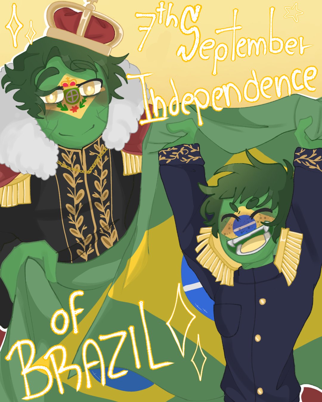 𝐊𝐄𝐍 🎧✰ on Instagram: 🇧🇷🎉 Happy independence day brazil! 🥳 I tried  my best to draw lol Yippee 🎉 200 años 😍 #countryhumans  #countryhumansbrazil #ibispaintx #illustration #artistsoninstagram  #digitalart