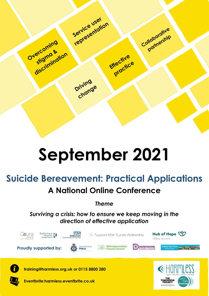 It's the eve of our second Suicide Bereavement Conference... but it's not to late to sign up!

Starting tomorrow, Wednesday 8th September, we're hosting 7 online webinars throughout the month.

Book here: eventbrite.co.uk/e/online-suici…

Looking forward to seeing you there. 💛🖤