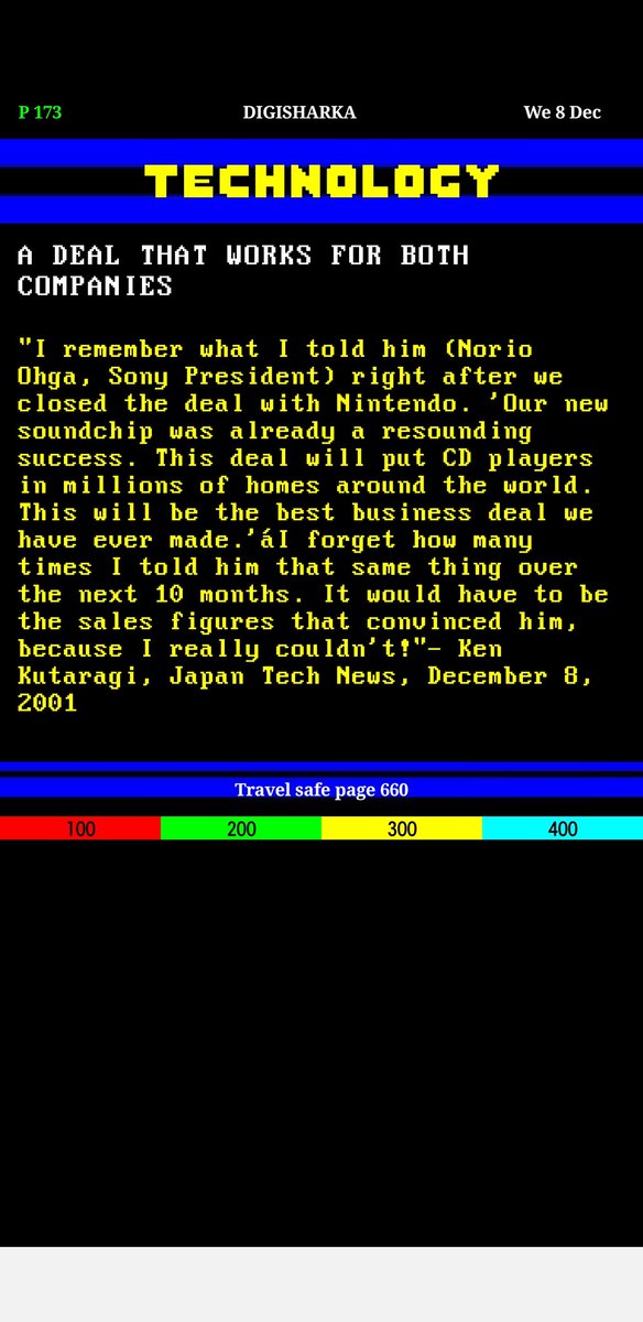 While I'm out and about, I'll share another couple of prepared snippets relayed in period appropriate Teletext form from the 'Ready Player Two' SNES-CD alt-history project. It's replete with fake interviews that add to the believability. 

@cptalbertwesker 

#AltHistoryNibbles https://t.co/a81dIaJsCx