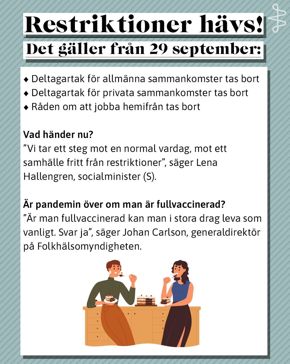 Restriktioner hävs! Från den 29 september kan fullvaccinerade i stort återgå till livet som det var förut.