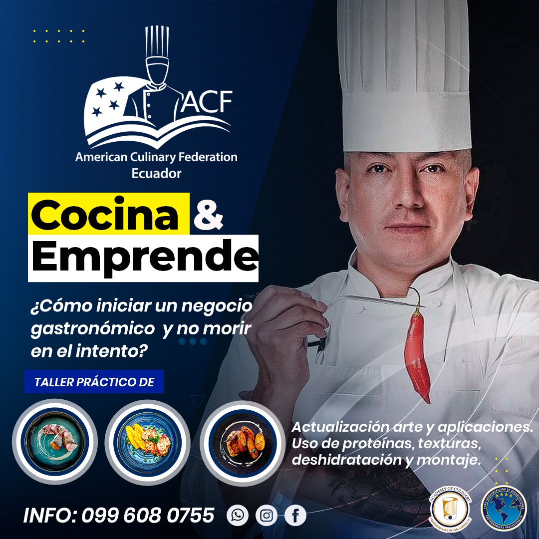 📆 Viernes 24 de septiembre 
🕰 16h00 a 19h00
📍 Guayaquil 

Inversión: $45
Incluye: ingredientes, degustación, recetario y certificado. 

Cupos limitados de acuerdo al aforo permitido.

Reservas: 
📲 0996080755 (Whatsapp).

#acfchefs #acfecuador #wearechefs