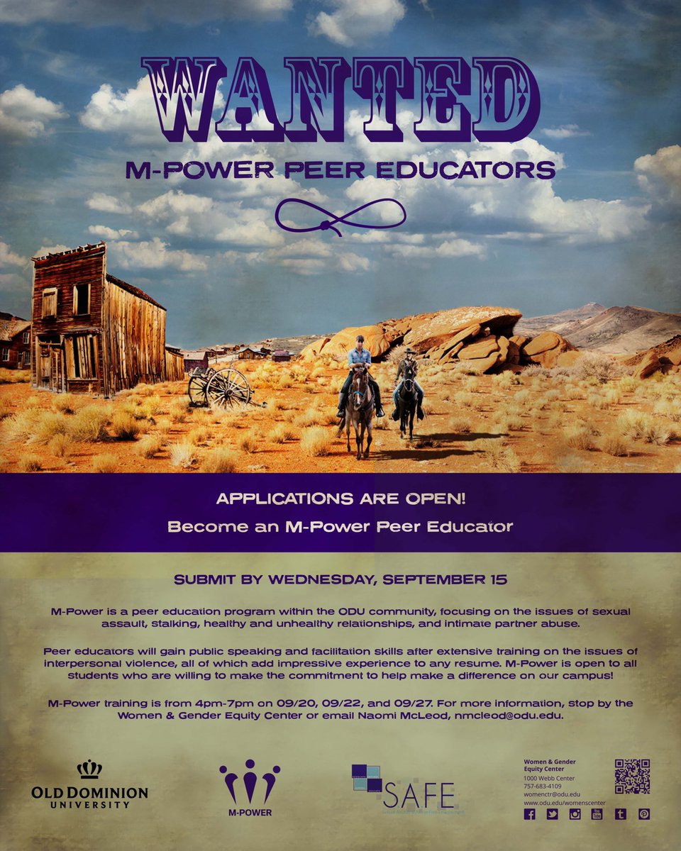 Looking to expand your public speaking skills and get involved on campus? Join us for our Fall Session  M-Power Program! Apply online or in person! 
The program starts September 20 2021. Applications due by September 15, 2021 at 5pm, available online at:
odu.edu/womenscenter.