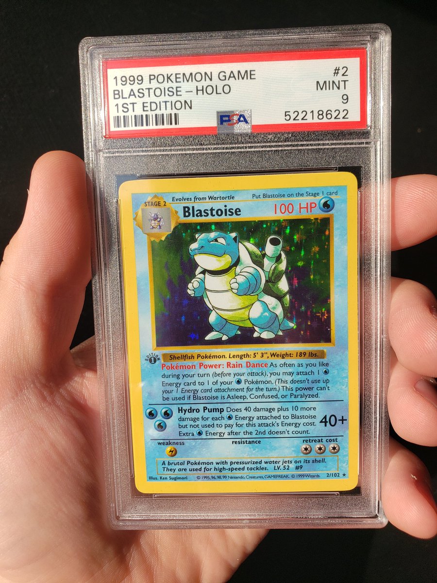 ChaserCharizard's tweet photo. @avianoir This is my 1st edition Blastoise, pulled fresh from the pack. The centering is the same as Logan paul one. https://t.co/Q0Nvt3V3qi