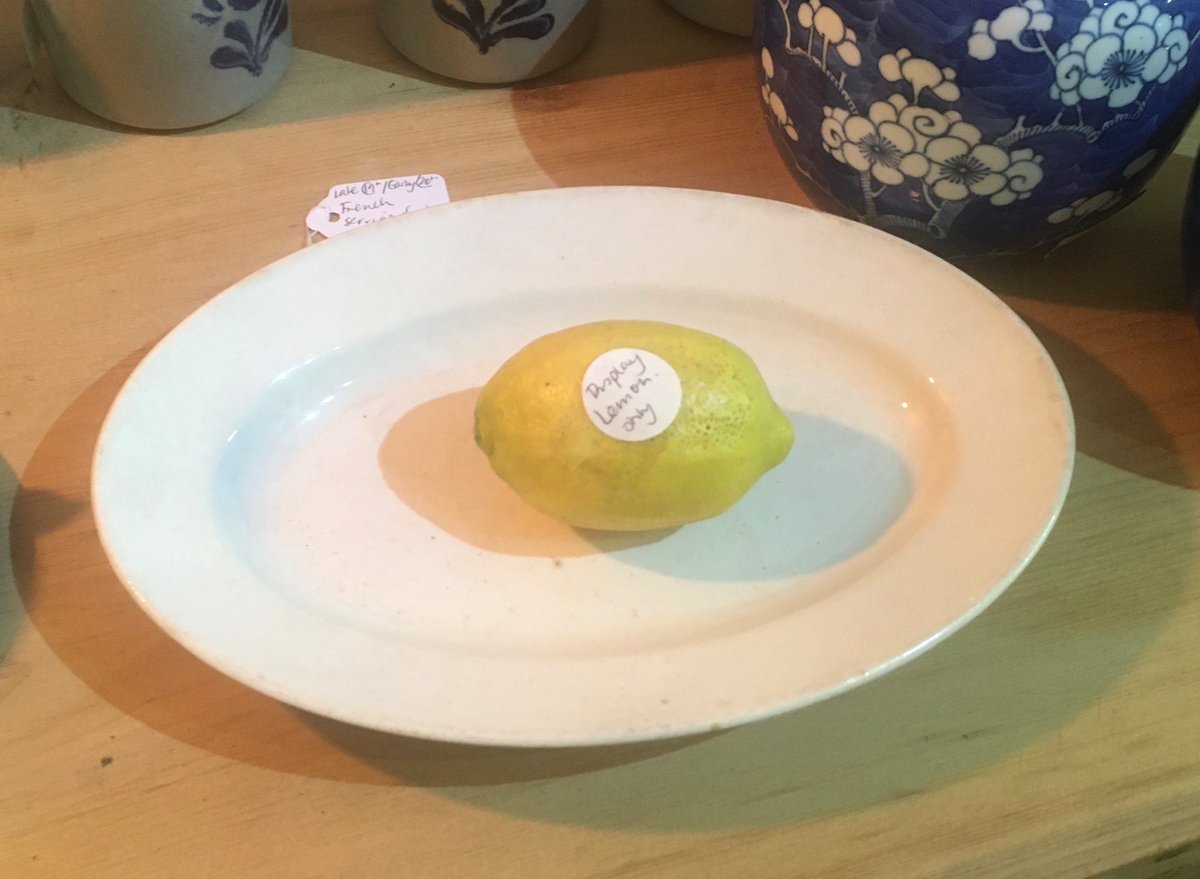 Found this in an antique shop. I cannot put into words how much I love it. Why is the lemon display only? Why is it “displayed” on this plate? Truthfully, I’ve never wanted to buy something more.