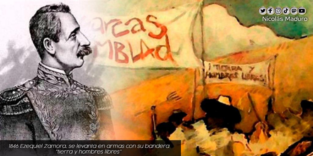 A 175 años del alzamiento en armas de Ezequiel Zamora, General del Pueblo Soberano, recordamos su lucha contra la oligarquía por el rescate del ideal bolivariano y la transformación del campo. Honramos su fuerza y su rebeldía. ¡Tierra y Hombres Libres!