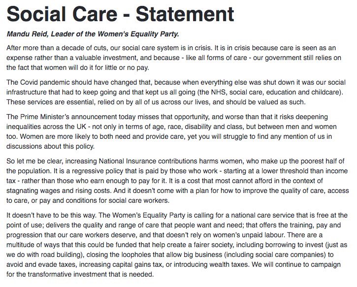 ManduReid's tweet photo. My statement on the Prime Minister’s #SocialCare announcement.

#NotGoodEnough https://t.co/IzhLrfyGiz