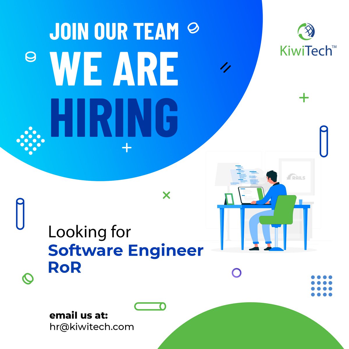 KiwiTechCorp's tweet image. We are looking for RoR developers. If you are interested and can join our team on an immediate basis, please reach out to - hr@kiwitech.com

#RoRDeveloper #RubyonRails #Jobs #JobOpportunity #Hiring