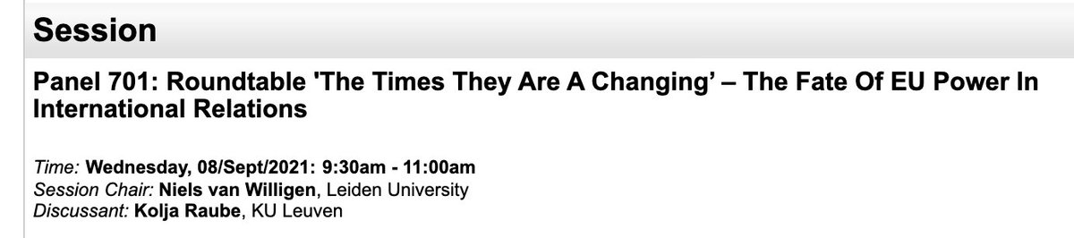 Wednesday is @renpet day at #UACES2021! 

at 9.30 London time: 'The Times They Are A Changing – The Fate Of EU Power In International Relations’ with @NielsvWilligen @raube_kolja @F_Bicchi @HeleneSjursen @SenemAydnDzgit