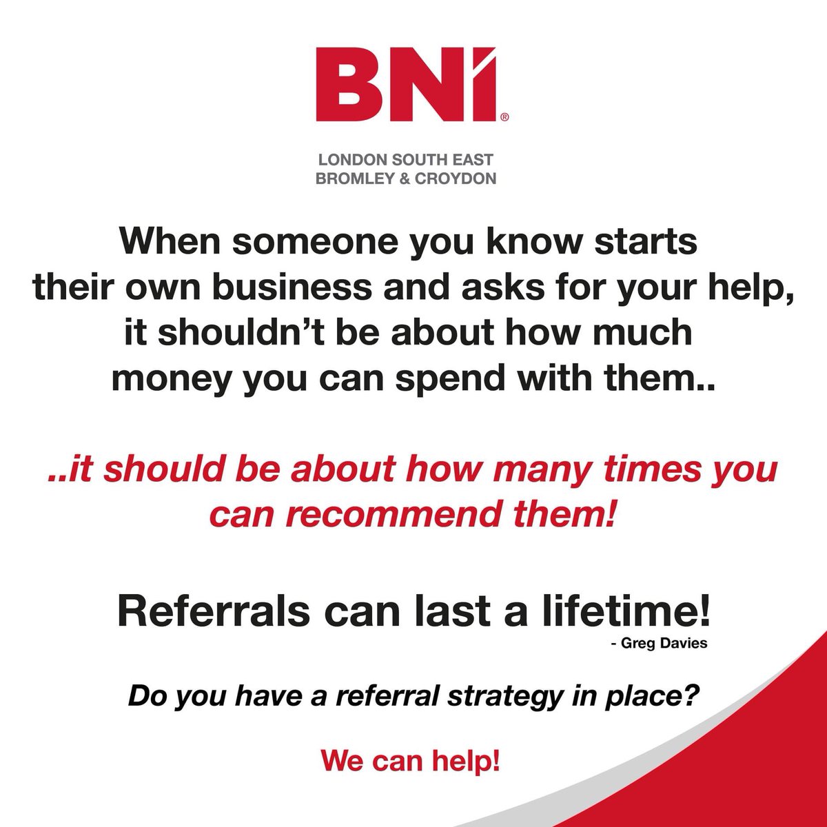 Business owners are NEVER looking for a handout. A helping hand with referred business is the golden ticket! #BNI #BNILSE #BNIisBetter #Business #SmallBusiness #SME #GiversGain #networking #referrals
