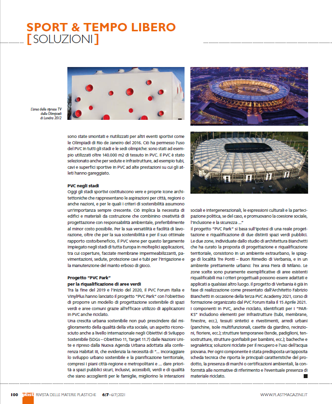 Vinylplus_it's tweet photo. "PVC e sport, connubio sostenibile" - Articolo su #Plastmagazine Giugno-Luglio 21
#Olimpiadi #stadi #Sheruns #Weekofsport #Yogaday #PVCParks @VinylPlus_EU #PVCForumItalia https://t.co/GwG6sphvjK