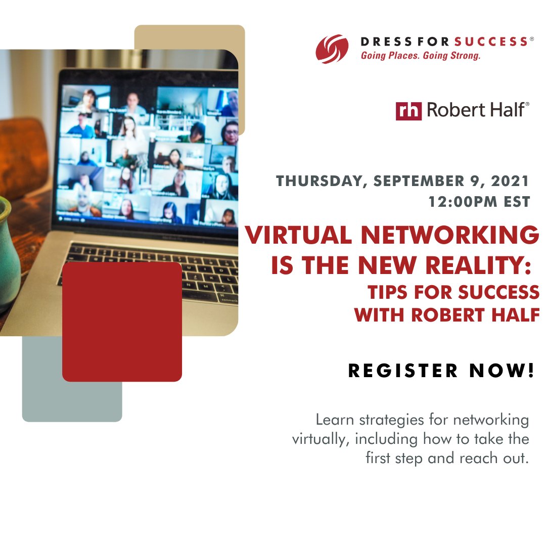 In this session, team members from Robert Half will explore the importance of networking, especially during times of economic uncertainty.  Access this workshop via our online community: community.dressforsuccess.org/share/0j-XVYr8…   or register for this session only at: bit.ly/dfsmwkshp