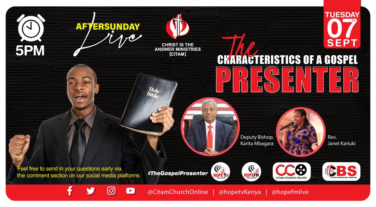 CITAMOnline's tweet photo. We can't do anything for God and it is accepted if it's not coming from a place of love.  Welcome to #aftersunday live! This week we discuss the characteristics of a gospel presenter with Rev. Karita Mbagara and Rev. Janet Kariuki, live from 5 pm. 

#CITAMChurchOnline https://t.co/4Po4RlM3a2