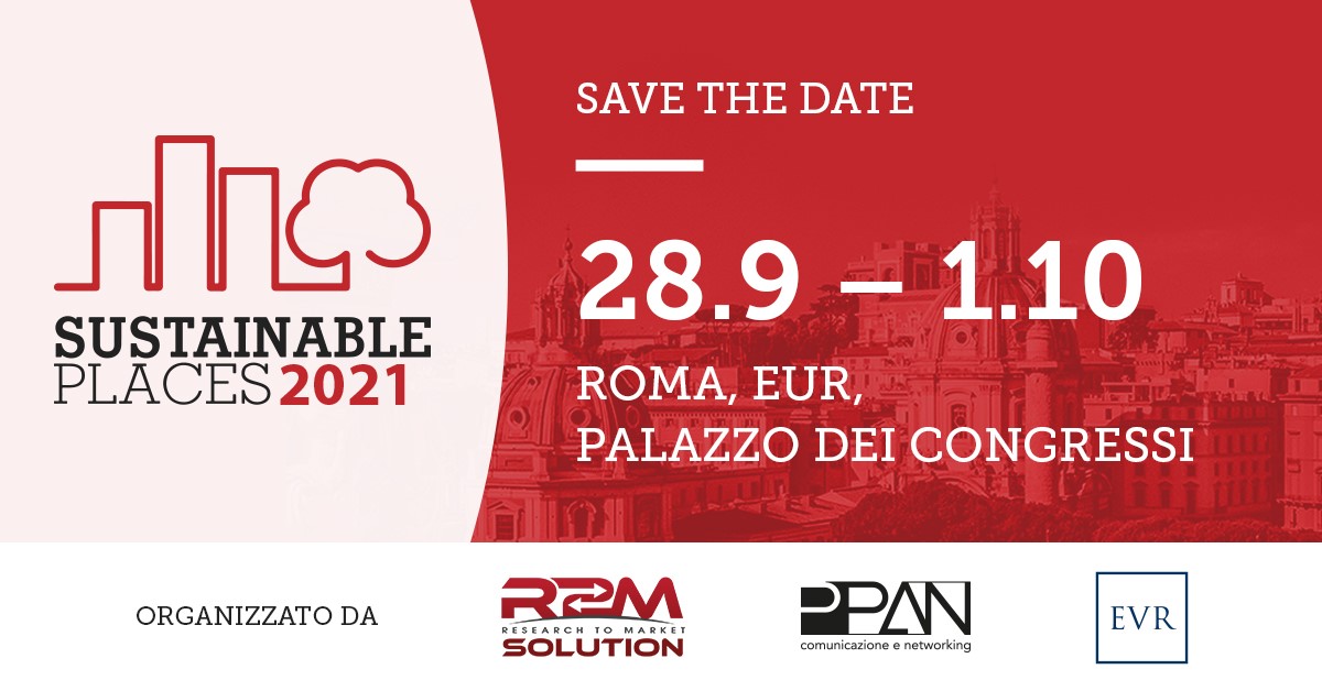 #SustainablePlaces2021
Save the date: from September 28th to October 1st at Palazzo dei Congressi in Rome, the 11th annual edition of #SustainablePlaces will take place. For more info: sustainableplaces.eu 
#innovation #smarticities #tecnologia #ricerca #Eu #Roma #Horizon2020