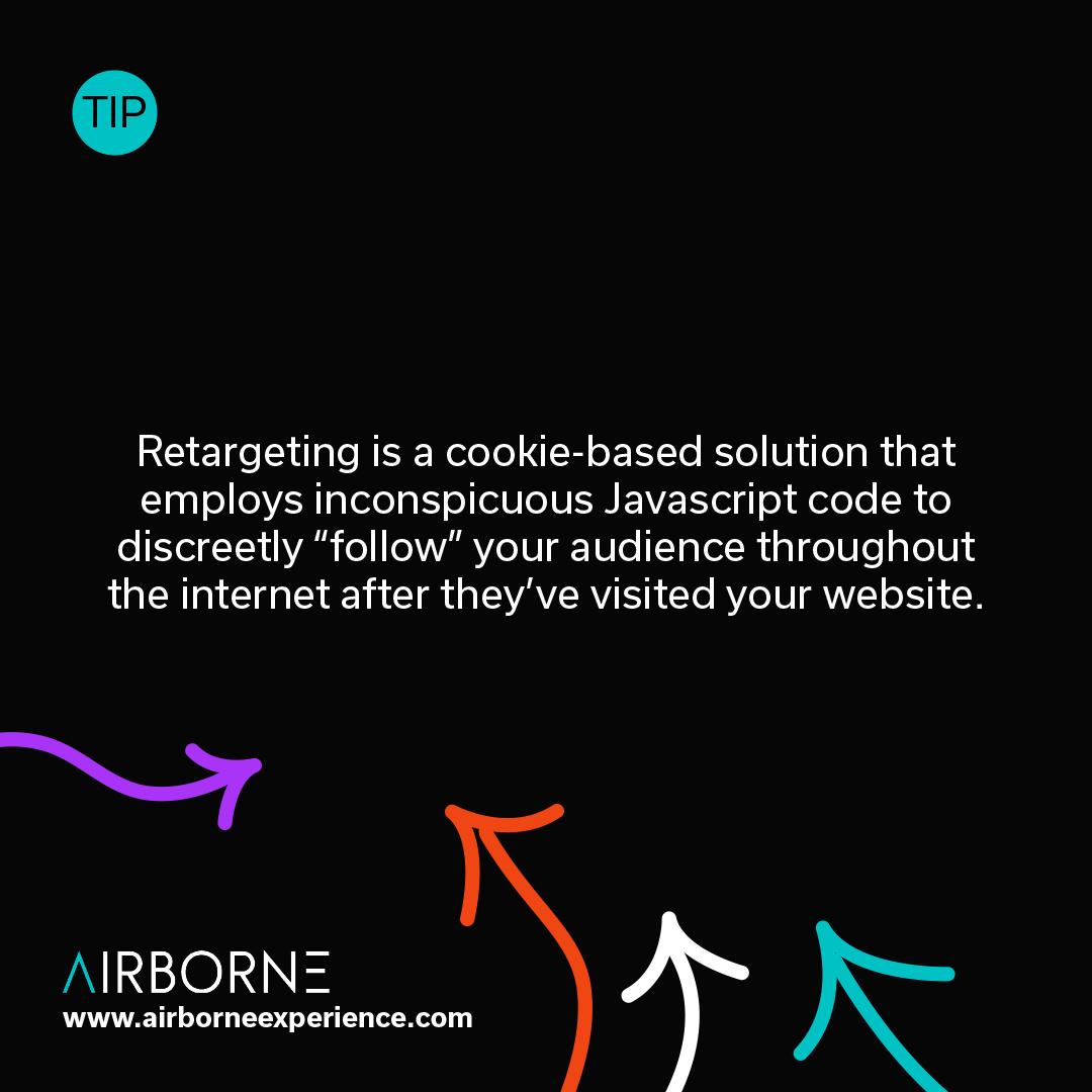 AirborneExp's tweet photo. Retargeting is accomplished by embedding a piece of coding (also known as a "pixel") on your own website. A browser cookie is dropped every time a visitor browses your website (and leaves without completing a checkout). https://t.co/nMqZrn979a