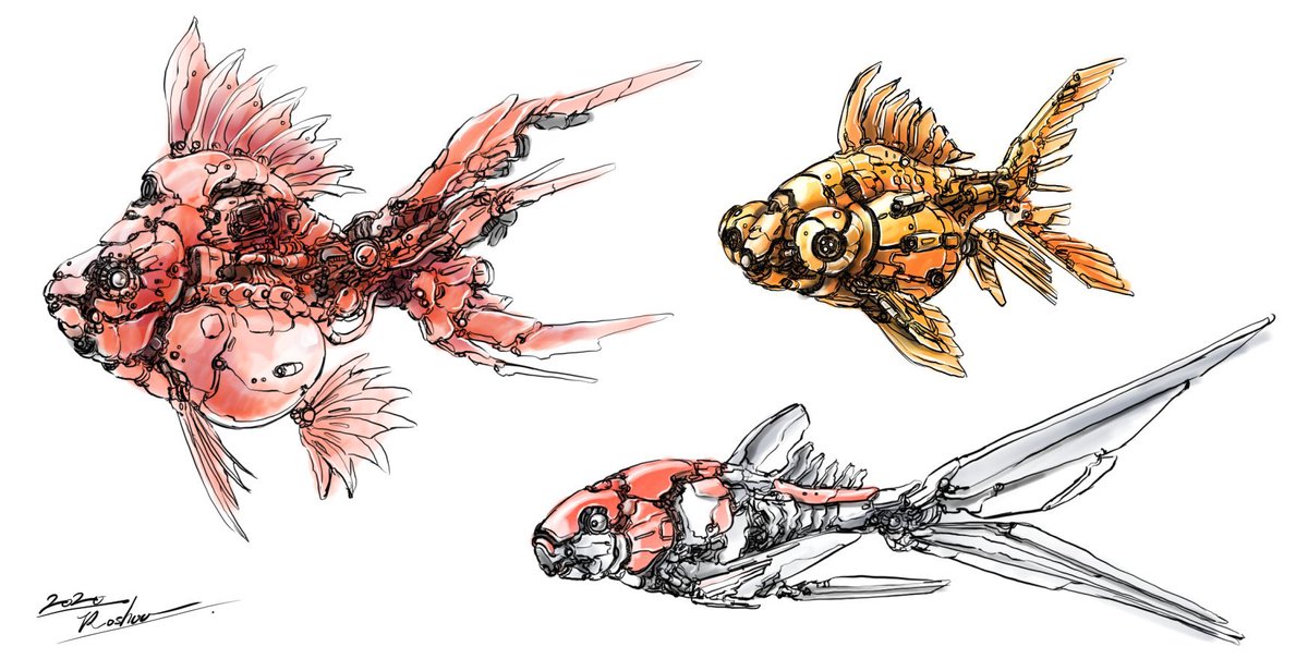 「#秋の創作クラスタフォロー祭り
メカ魚シリーズ🐟 」|おしょぴー(和尚P)@竜水和尚のイラスト