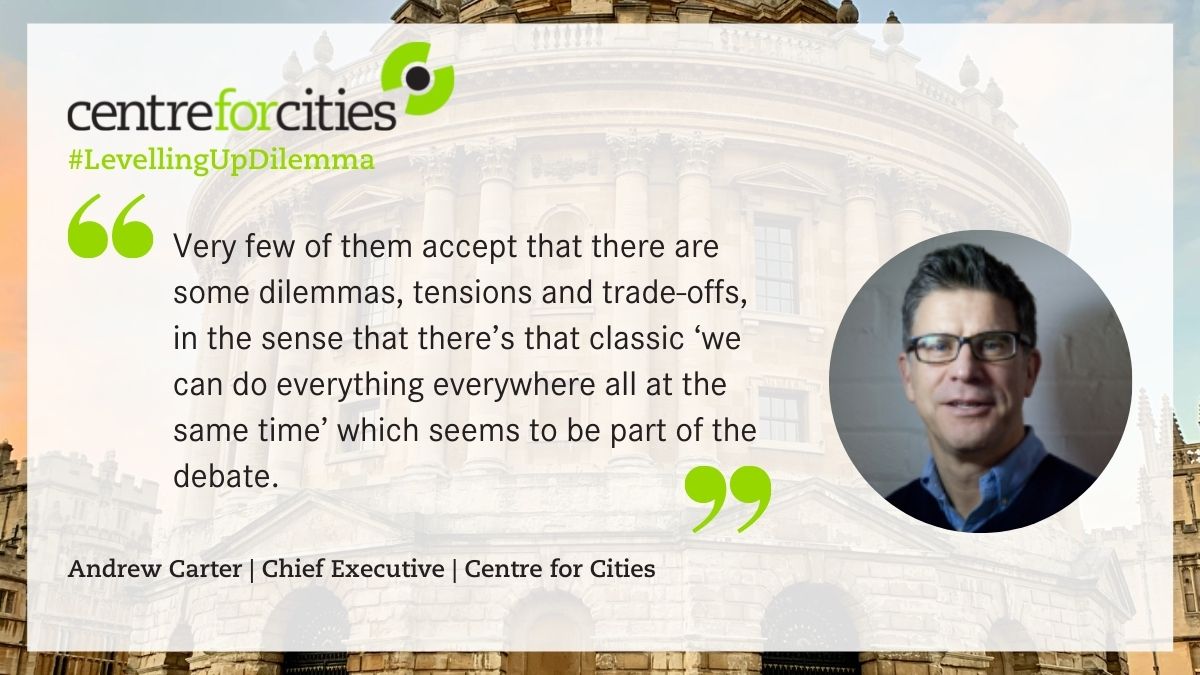 🗣️ @CentreforCities’ Chief Executive @AndrewCities kicks off today's event – the 3rd in a 5-part event series ahead of the Government's Levelling Up White Paper. 
#LevellingUpDilemma