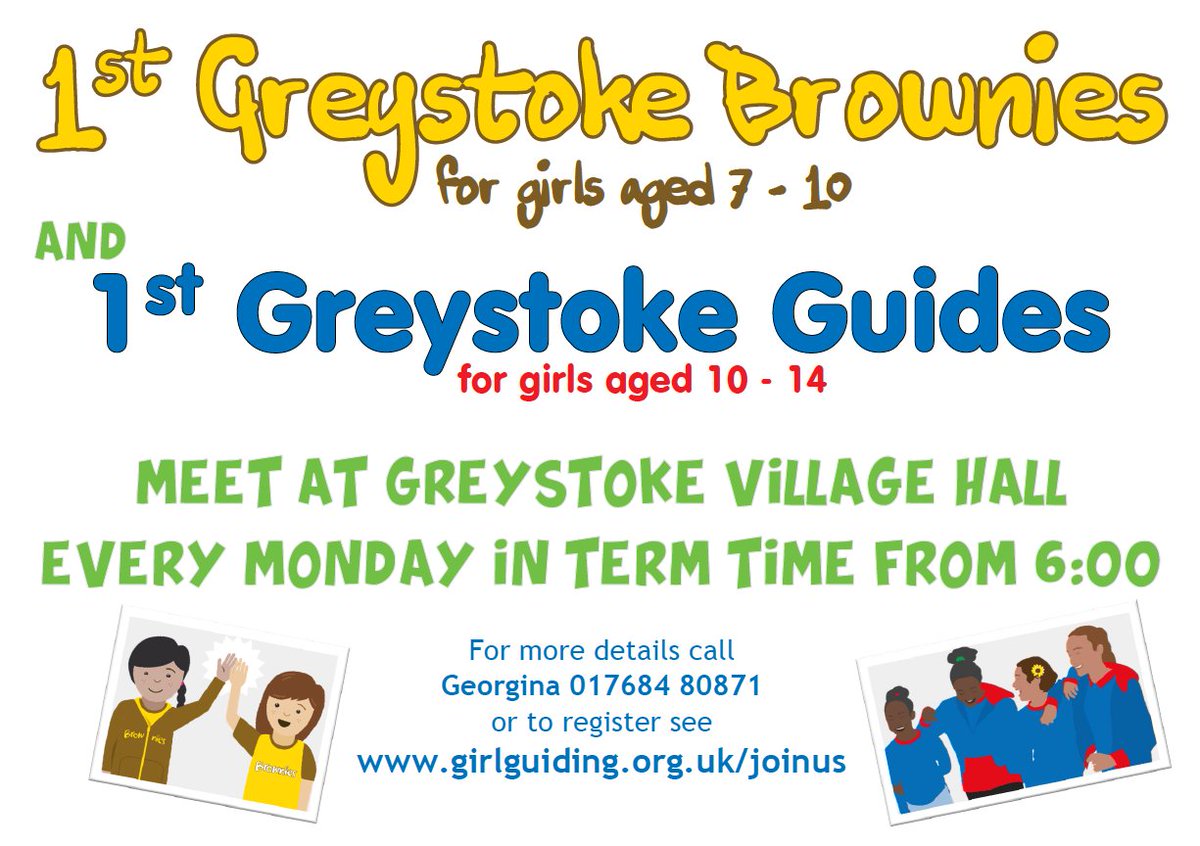 Greystoke Brownies &amp; Guides meet 6pm on Monday's at Greystoke Village Hall.  We welcome girls from many surrounding villages and schools. We've got lots planned for the forthcoming term, including some trips and a sleepover too!  Register on girlguiding.org.uk/joinus or DM us. 😀