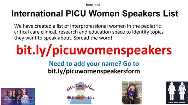 It’s #WomenInMedicine Month, so great time to remind that we have a list of 450+ #PedsICU women to invite as your next panelist, speaker, reviewer. 

bit.ly/picuwomenspeak…

#WomenInPICU, add your name if you haven’t already! 

#HerTimeIsNow #NoMoreManels #PromoteHer #HeForShe