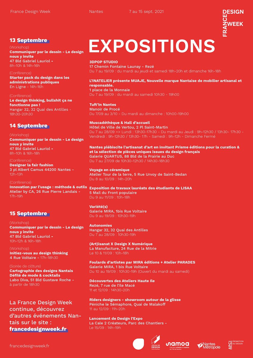 FDWNantes's tweet photo. Fin du #LiveTweet et de la conférence inaugurale #FDWNantes. C’est parti pour 1 semaine riche en #design avec + de 40 événements pro et grand public : conférences, portes ouvertes, expositions...
📆 du 7 au 15 septembre à #Nantes !
Programme complet 👉 https://t.co/gEYv5o8QCh https://t.co/09XJ5YK5fR