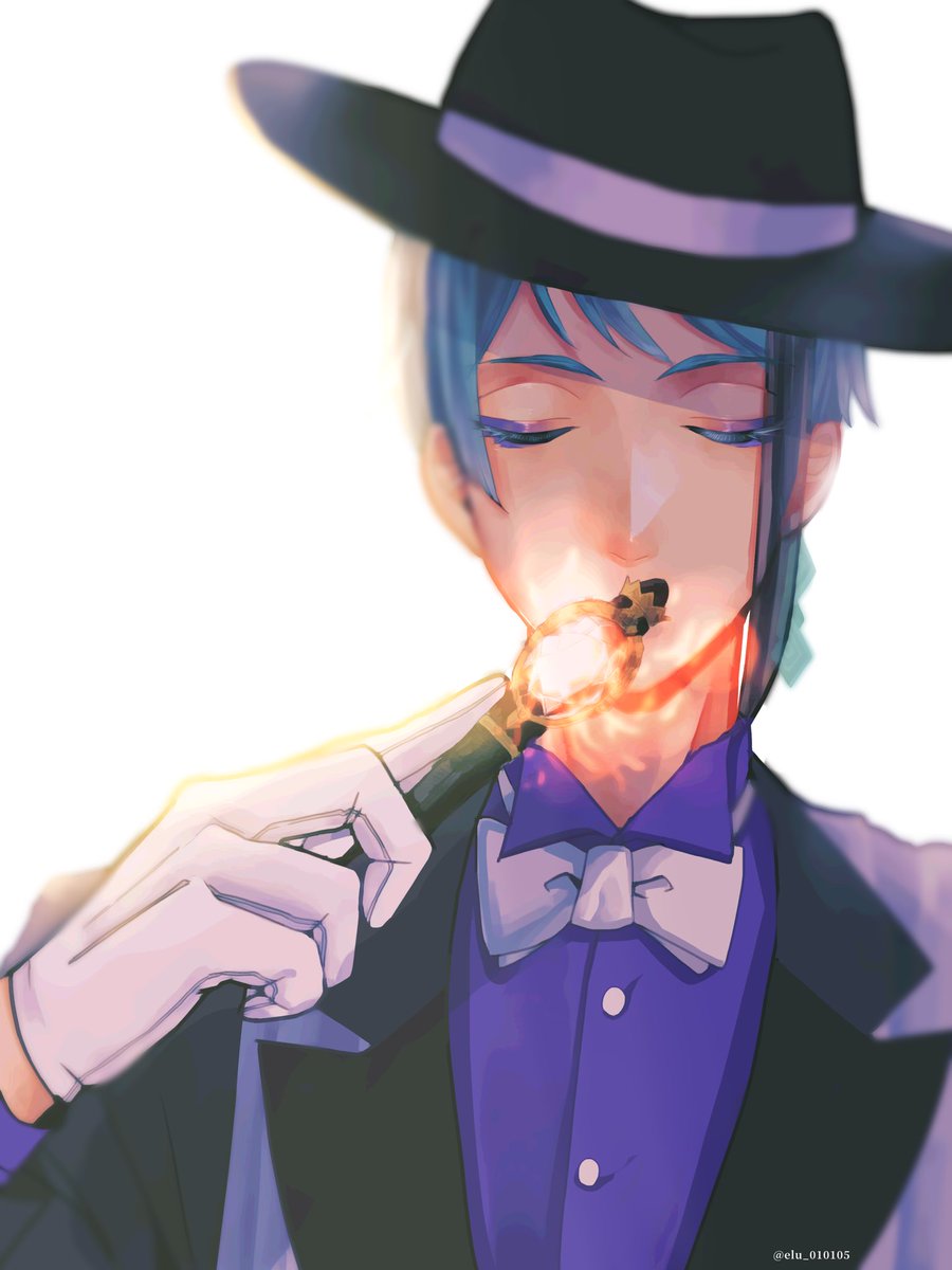 male focus white bowtie white gloves shirt gloves streaked hair purple shirt  illustration images