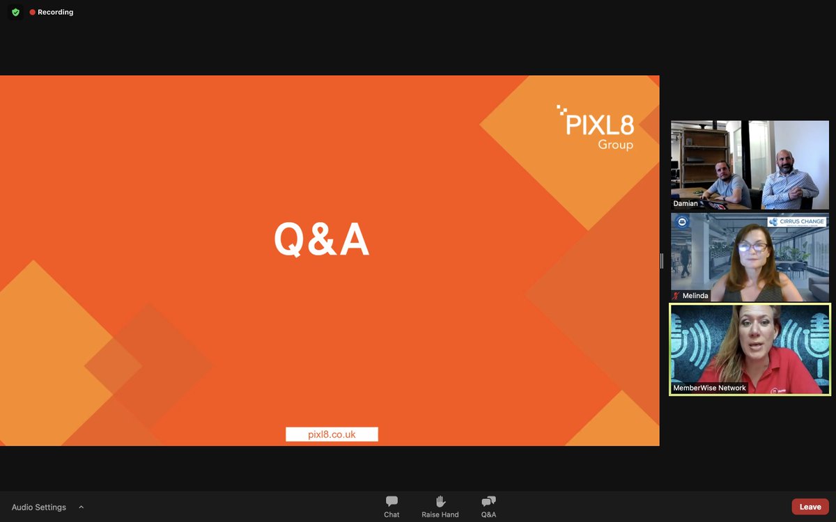 pixl8's tweet photo. MemberWise Business Change webcast - Q&amp;A: @meta_alex “Very rare for people to say “all our tech works” - usually fundamentally broken.” https://t.co/s1iWtrY2bU