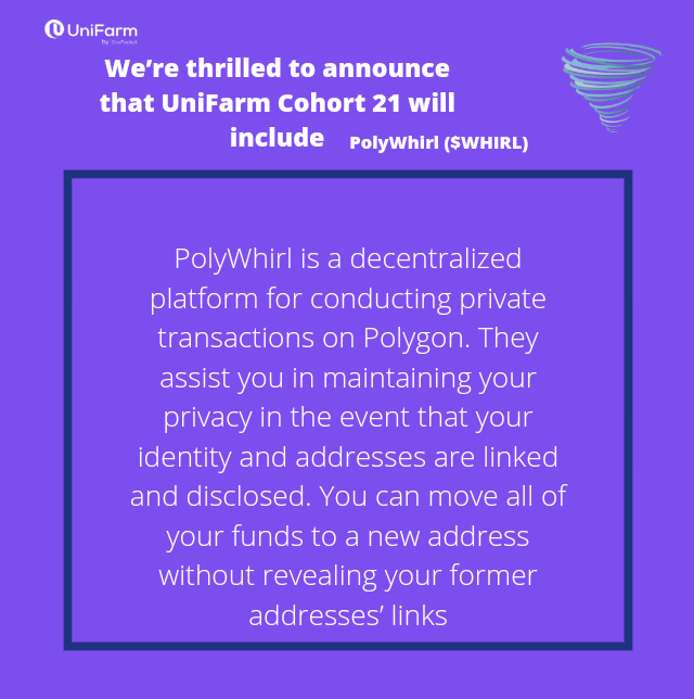 TOLUDAVIES5's tweet photo. Am glad to announce that @unifarm_ Cohort 21 will include #PolyWhirl

#Defi #Blockchain #unifarm #OpenDefi #oropocket
Get more details here
https://t.co/Eg9idovwSw https://t.co/zasQs9rZad