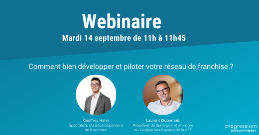 Webinaire le 14 septembre de 11h à 11h45

Comment bien développer et piloter votre réseau de franchise ?🤔

Intervenants :
Laurent Dubernais, CEO de #Synergee et <a href="/GeoProgressium/">geoffrey hahn</a>, spécialiste en développement de franchise

Programme et lien d'inscription >> bit.ly/3yC5rtq