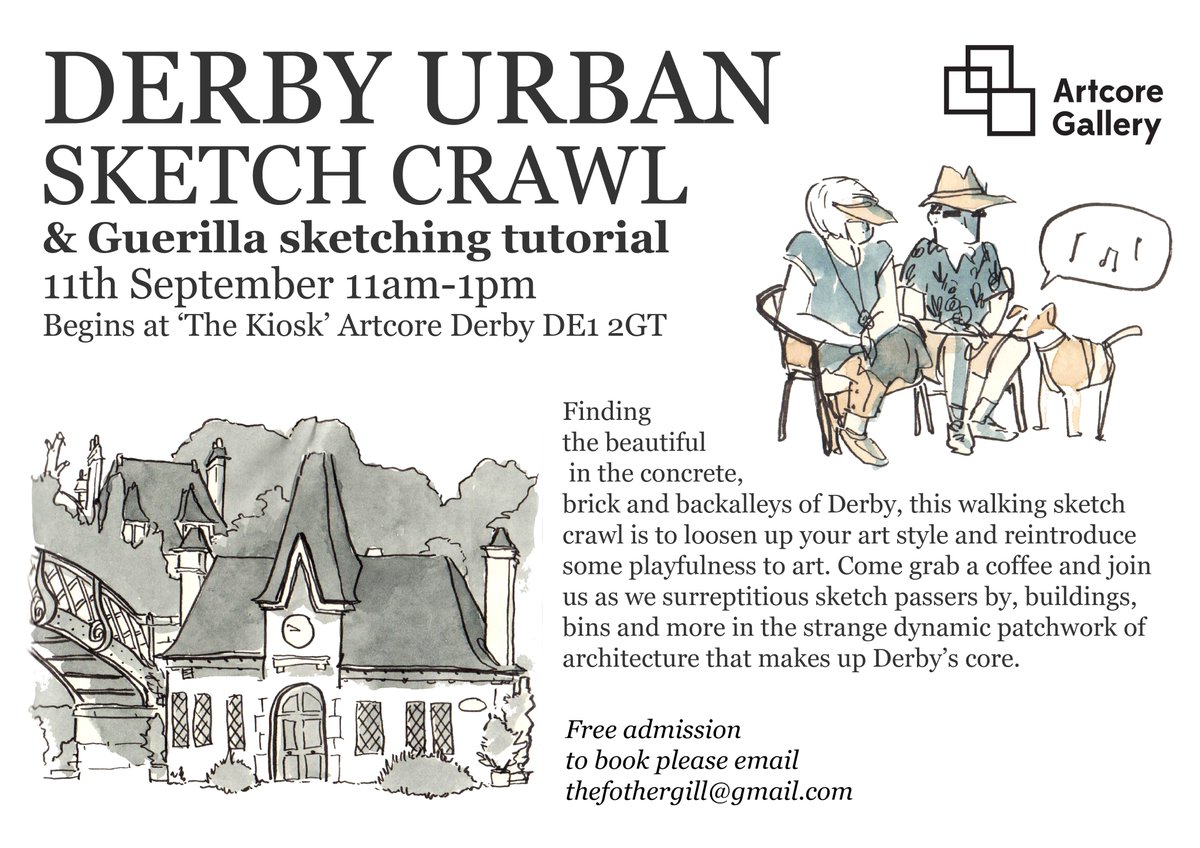 Come along this Saturday to our Cabin Artist in Residence henry Fothergil's Urban City Sketch Crawl!!

Book via the link in bio 🔗

#tnlcommunityfund #derbycitycouncil #artscouncilengland #Artcore #artcoregallery #derbyartists #derbyart #culturederby