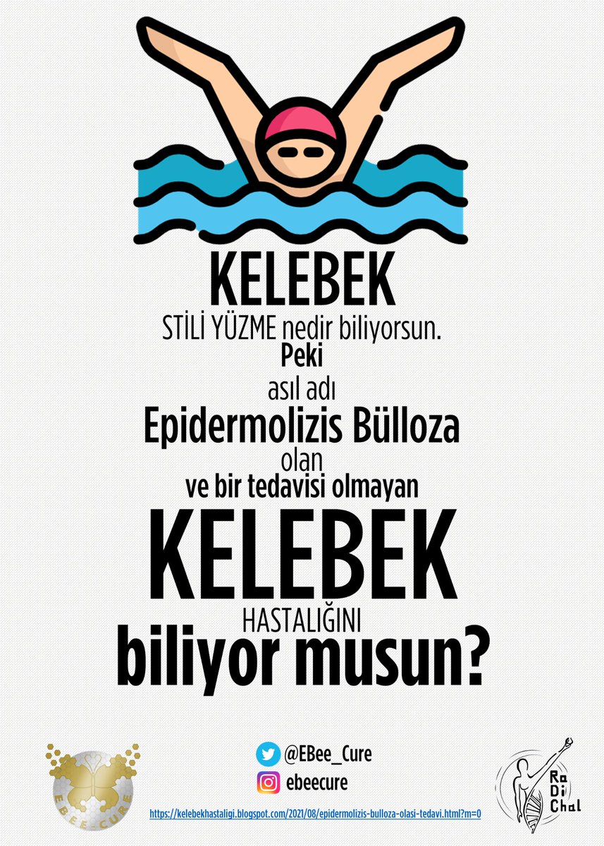 ✨Kelebek stili yüzme nedir biliyorsun. Peki asıl adı Epidermolizis Bülloza olan ve bir tedavisi olmayan KELEBEK HASTALIĞINI biliyor musun?
#Epidermolizisbülloza #Epidermolysisbullosa #kelebekhastalığı #butterflydisease #butterflychildren <a href="/RaDiChallenge/">RaDiChal</a> <a href="/CihanTastan_PhD/">Cihan Taştan, PhD</a>