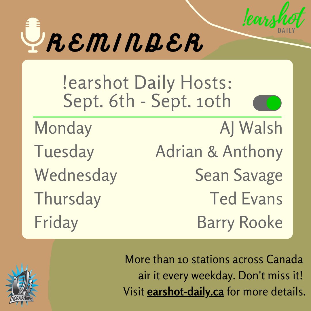 earshotdistro's tweet image. Look forward to hearing some amazing songs from artists like @Allison_Crowe, @JJROOTS1, @theMergeMusic, @CoalDavie, @KimBartle, @DeepFriedRocks, @NoMuseums, @TheAdamBrown and more being played this week on daily.ncra.ca/?page_id=40 🎵🎙

#CanadianMusic #earshotdistro #earshotdaily