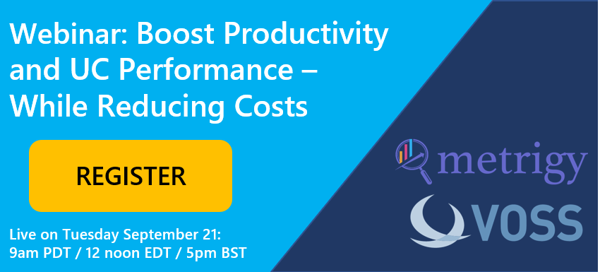 voss_solutions's tweet photo. Two weeks until our webinar with @Metrigy:
👉 Boost Productivity and UC Performance - While Reducing Costs 👈
Register here: https://t.co/xJSyZLPCZN
#businesstransformation #digitalworkplacemanagement #ucmanagement https://t.co/mq97VJi3Mf