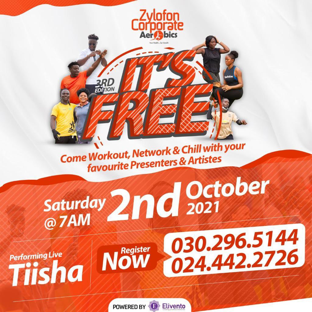 The Zylofon corporate aerobics is set to happen again on 2nd of October inside the Zylofon media Complex, East legon. It’s free for all. Our very own and “True mood” Hitmaker @Tiishabentil will be on stage to entertain you 🕺❤️ You can’t afford to miss this! #ZylofonGroup