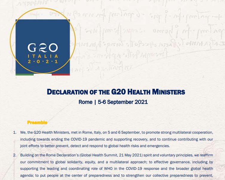 JimC_HRH's tweet photo. Declaration of the G20 Health Ministers commits to "expand and transform the recruitment, development, education, training, distribution, retention and financing of the health and care workforce" wrt to #Working4Health action plan &amp; #WHOAcademy. 
https://t.co/avDlHRQVoK https://t.co/halqHJCPL2