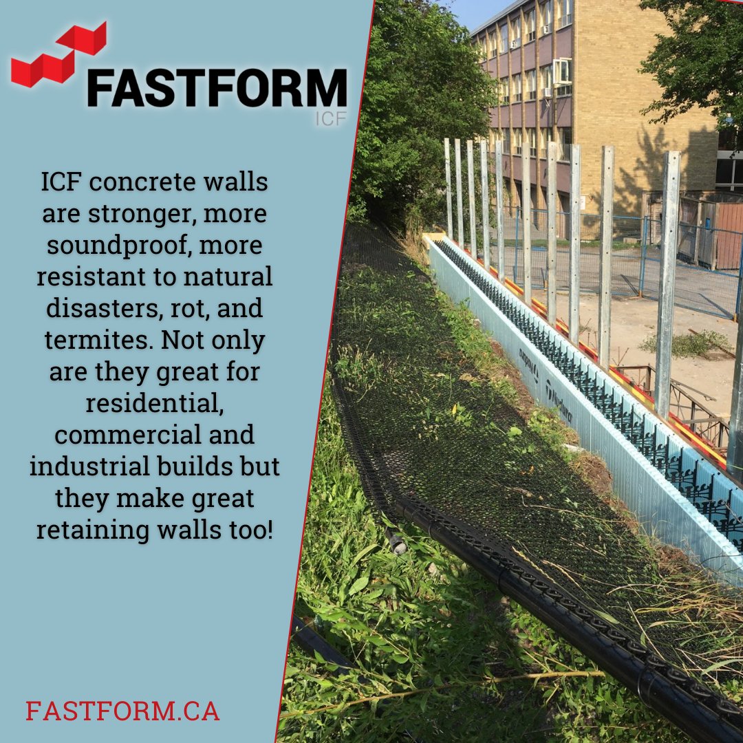 You’ve seen ICF Homes, office buildings, pools, and now retaining walls! Save time and labour hours with an #ICF retaining wall versus a standard cinder block retaining wall. <a href="/NUDURAICF/">NUDURA Insulated Concrete Forms</a>  #ICFConstruction #Fastform