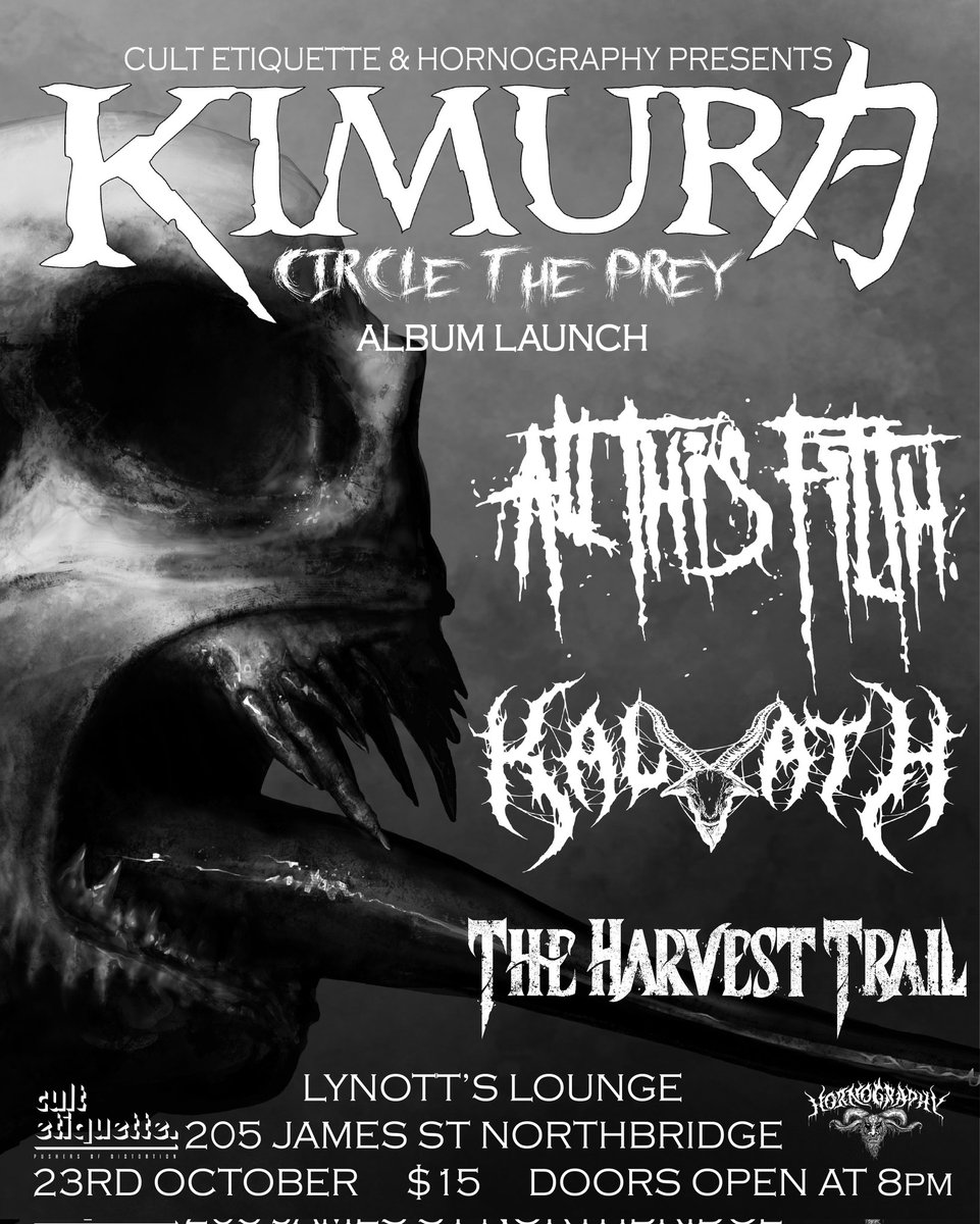 KIMURAmetal's tweet photo. In October we will be releasing our first full length album, Circle The Prey, at Lynott's Lounge Saturday 23rd October - Doors at 8pm.

Proudly presented by Cult Etiquette PR and Hornography

Event page:
https://t.co/bmIdKWUSi1

#metal #musicpromotion
#tuesdaymotivations #news https://t.co/lRiARk6Tqb