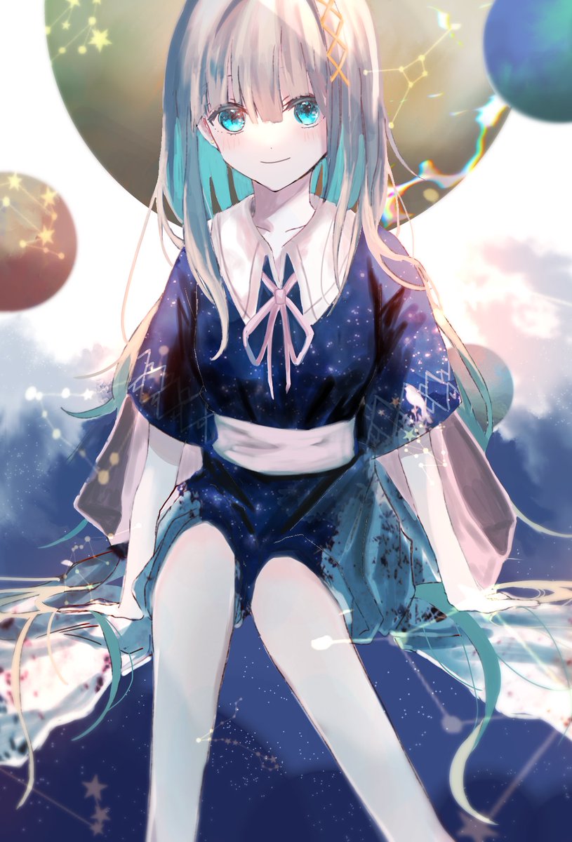 星空色のワンピース 葵傘のイラスト