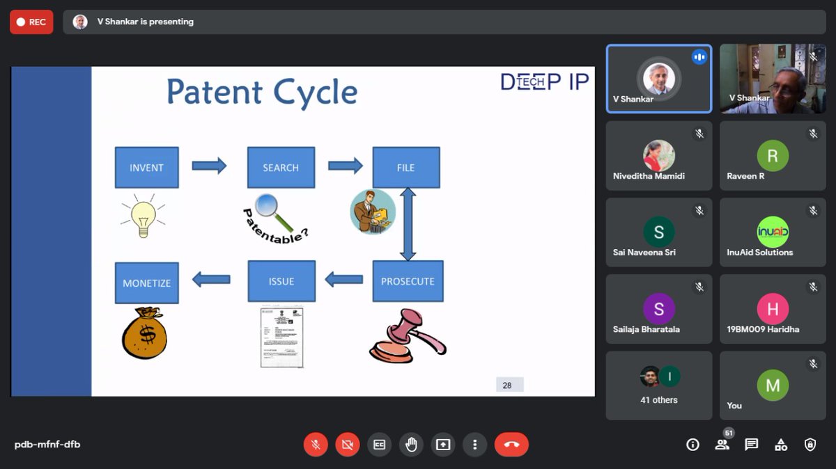 IITM HTIC MedTech Incubator (@htic_s) on Twitter photo Dr. V. Shankar sharing his Knowledge on "Basics of Patent Protection for Start-ups" in today's #KnowledgeTuesdaySession on google meet and live steam on YouTube.
<a href="/DrManishDiwan/">Dr. Manish Diwan</a> <a href="/DrChauhanChhaya/">Dr Chhaya Chauhan</a> <a href="/Vibazone/">Muthu Singaram</a> <a href="/AIMtoInnovate/">Atal Innovation Mission Official</a> <a href="/BIRAC_2012/">DBT-BIRAC</a> <a href="/DBTIndia/">Department of Biotechnology</a> @MSH_MeitY <a href="/anitadst16/">Anita Gupta</a> <a href="/IndiaDST/">DSTIndia</a> Dr. V. Shankar sharing his Knowledge on "Basics of Patent Protection for Start-ups" in today's #KnowledgeTuesdaySession on google meet and live steam on YouTube.
<a href="/DrManishDiwan/">Dr. Manish Diwan</a> <a href="/DrChauhanChhaya/">Dr Chhaya Chauhan</a> <a href="/Vibazone/">Muthu Singaram</a> <a href="/AIMtoInnovate/">Atal Innovation Mission Official</a> <a href="/BIRAC_2012/">DBT-BIRAC</a> <a href="/DBTIndia/">Department of Biotechnology</a> @MSH_MeitY <a href="/anitadst16/">Anita Gupta</a> <a href="/IndiaDST/">DSTIndia</a>