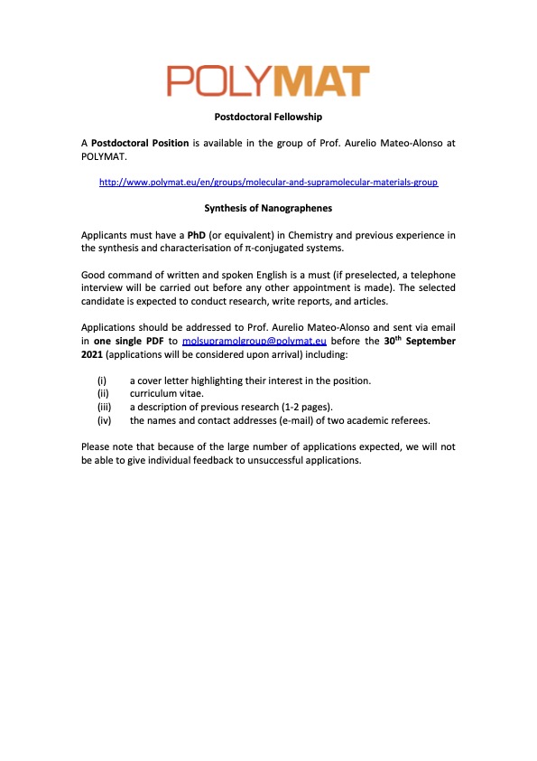 Hola #chemtwitter! There are two Postdoctoral Positions available in my group. Details here👉 polymat.eu/uploads/openpo… and here👇