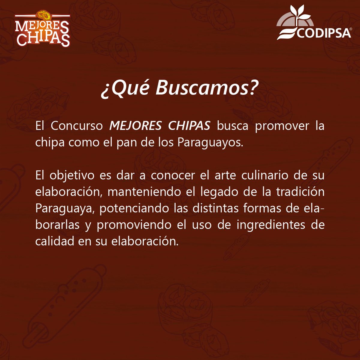 codipsapy's tweet photo. PREMIAMOS LAS CHIPAS MÁS RICAS DEL PARAGUAY 🏆🎊⁣⁣🤩⁣
⁣⁣⁣
El Concurso 𝐌𝐄𝐉𝐎𝐑𝐄𝐒 𝐂𝐇𝐈𝐏𝐀𝐒 busca promover la Chipa como el pan de los Paraguayos 🇵🇾🔝⁣⁣

⁣⁣⁣📌 𝐏𝐨𝐬𝐭𝐮𝐥𝐚𝐜𝐢��𝐧𝐞𝐬 𝐡𝐚𝐬𝐭𝐚 𝐞𝐥 𝟎𝟏/𝟏𝟎 ⁣⁣⁣
 #codipsa #almidon #ConcursoMejoresChipas https://t.co/kqkloHlalR