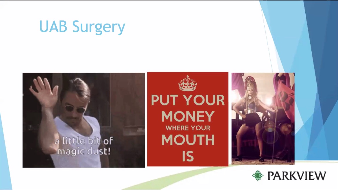 WendelynOslock's tweet photo. So excited to hear @kipsDS2010 speak again this morning at @UABSurgery grand rounds 🤩
Can’t agree more with his opening slide about how great UAB is:
🪄 Magical culture
💰 investing in diversity
💁🏽♀️ Women powerhouses
#GenSurgMatch2022 #ILookLikeASuegeon
#WhyUAB https://t.co/Ge6VtMJDDo
